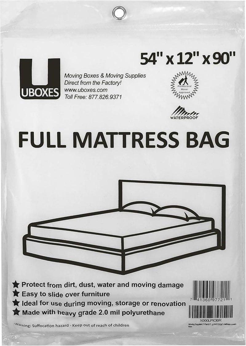 UBOXES Full Size Mattress Bag - Heavy Duty 54" x 12" x 90" Waterproof Cover - Image 1